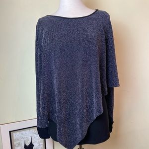 Joseph Ribkoff Tunic Size 6 Black Silver Metallic Dolma Sleeves